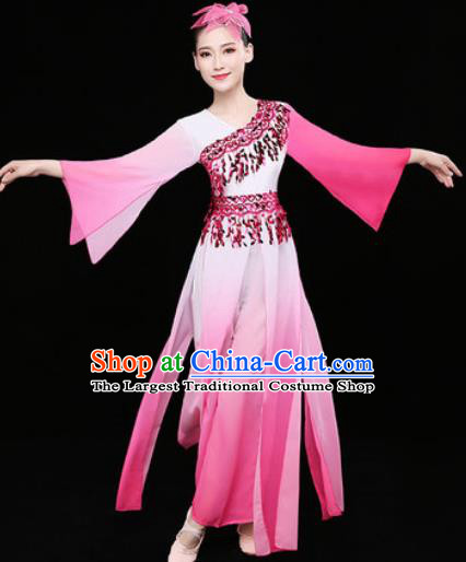 Chinese Traditional Classical Dance Fan Dance Pink Dress Umbrella Dance Stage Performance Costume for Women