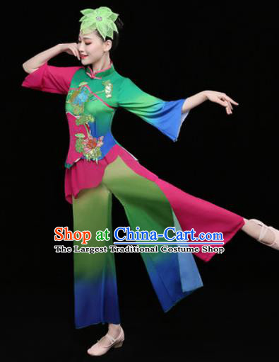 Chinese Traditional Stage Performance Fan Dance Green Clothing Folk Dance Group Yangko Dance Costume for Women