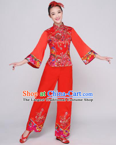 Chinese Traditional Stage Performance Fan Dance Clothing Folk Dance Group Yangko Dance Red Costume for Women