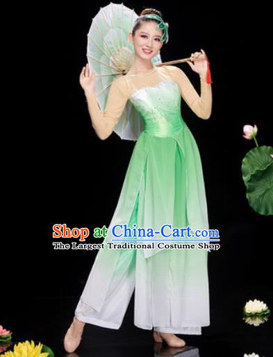 Chinese Traditional Umbrella Dance Jasmine Flower Dance Green Dress Classical Dance Stage Performance Costume for Women