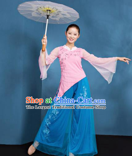 Traditional Chinese Folk Dance Stage Show Clothing Group Fan Dance Pink Costume for Women