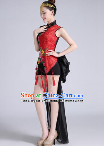 Traditional Chinese Folk Dance Drum Dance Black Clothing Yangko Dance Costume for Women