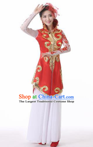 Traditional Chinese Mongol Nationality Folk Dance Red Dress Mongolian National Ethnic Costume for Women