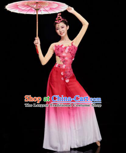 Chinese Traditional Umbrella Dance Rosy Dress Classical Dance Stage Performance Costume for Women