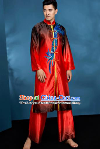 Traditional Chinese Folk Dance Clothing Drum Dance Red Costume for Men