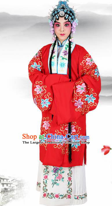 Chinese Traditional Beijing Opera Diva Red Dress Ancient Young Lady Embroidered Costume for Women