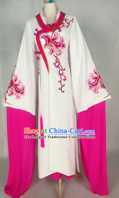 Chinese Traditional Beijing Opera Palace Lady Embroidered Rosy Peony Dress Ancient Peri Princess Costume for Women