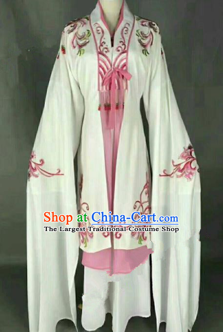 Traditional Chinese Peking Opera Actress White Dress Ancient Peri Princess Costume for Women