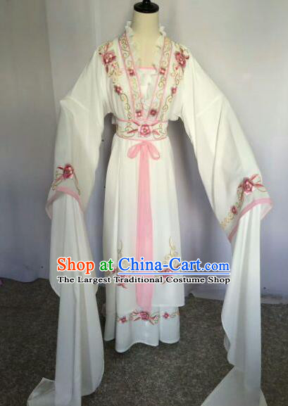 Chinese Traditional Peking Opera Artiste Costume Ancient Princess Embroidered White Dress for Women