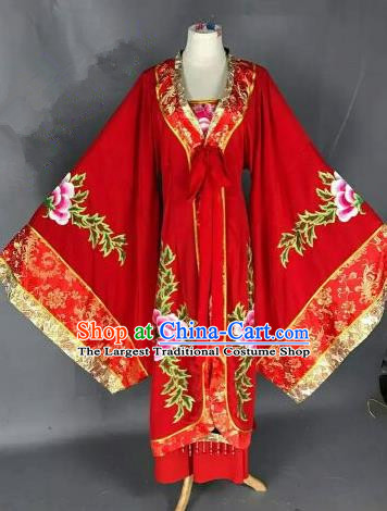 Chinese Ancient Queen Embroidered Red Dress Traditional Peking Opera Artiste Costume for Women