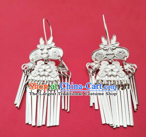 Chinese Traditional Ethnic Ear Accessories Miao Nationality Silver Tassel Earrings for Women