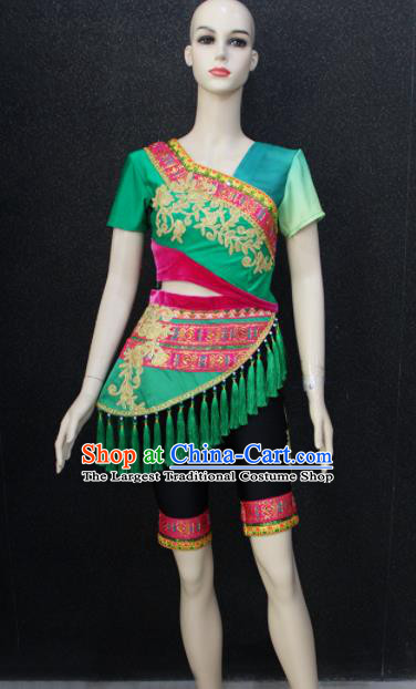 Chinese Traditional Folk Dance Costumes National Dance Green Clothing for Women