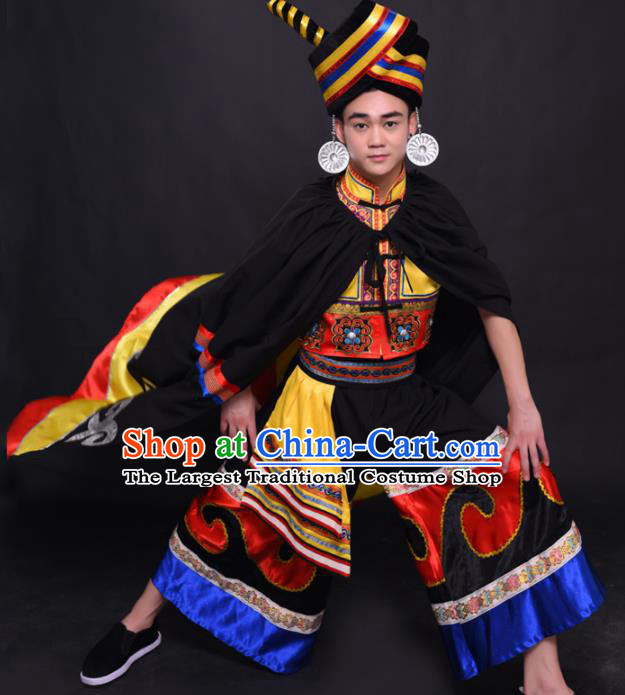 Chinese Traditional Ethnic Prince Golden Costume Yi Nationality Festival Folk Dance Clothing for Men