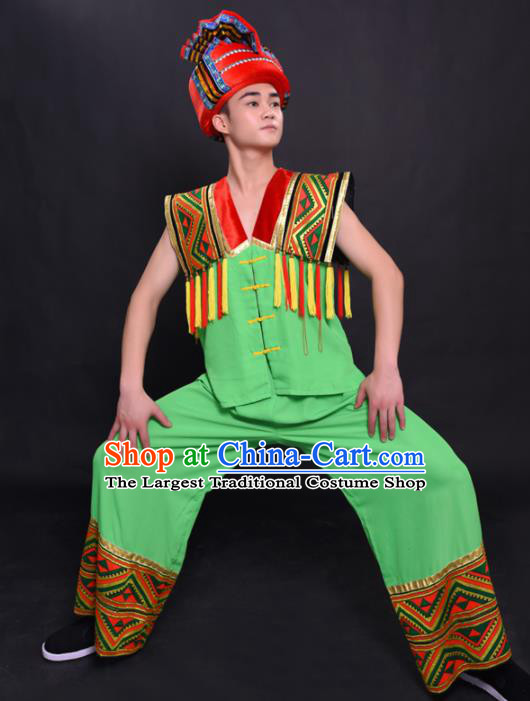 Chinese Traditional Ethnic Green Costume Miao Nationality Festival Folk Dance Clothing for Men