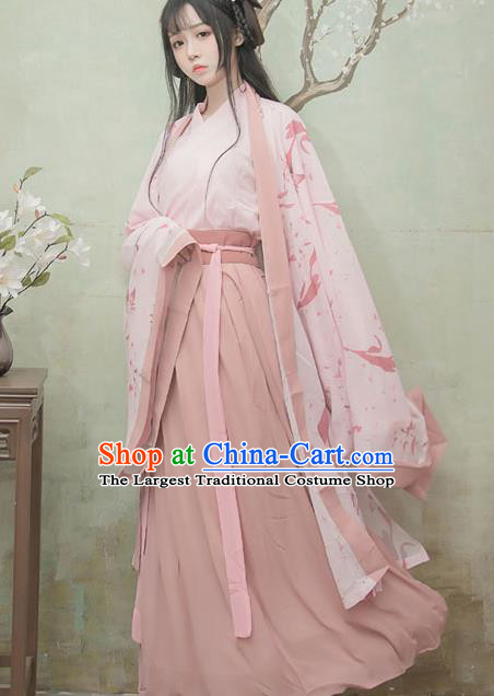 Chinese Ancient Swordswoman Pink Hanfu Dress Jin Dynasty Palace Princess Traditional Historical Costume for Women