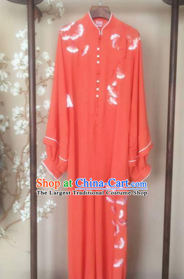 Chinese Traditional Kung Fu Competition Orange Costume Martial Arts Tai Chi Embroidered Ginkgo Leaf Clothing for Women