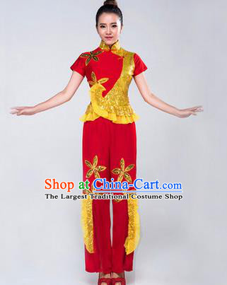 Chinese Traditional Fan Dance Costume Folk Dance Stage Performance Red Clothing for Women