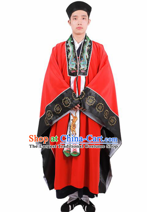 Chinese Traditional Taoism Costume National Taoist Priest Embroidered Bagua Red Cassock for Men