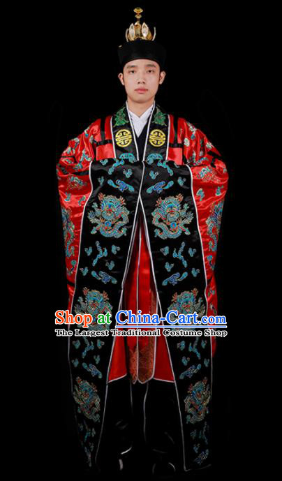 Chinese National Taoist Priest Embroidered Dragons Red Cassock Traditional Taoism Costume for Men