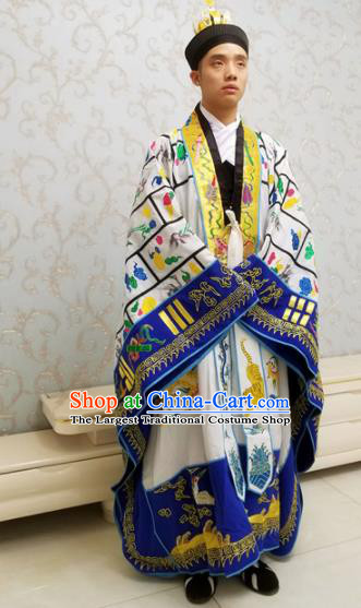 Chinese National Taoism Embroidered Dragons White Cassock Traditional Taoist Priest Rites Costume for Men