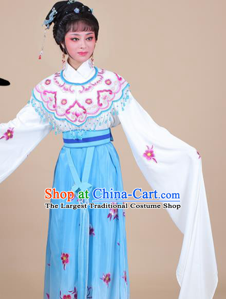 Chinese Traditional Shaoxing Opera Peri Princess Blue Embroidered Dress Beijing Opera Hua Dan Costume for Women