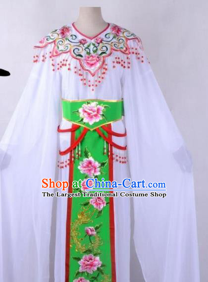 Chinese Traditional Shaoxing Opera Peri Embroidered Green Peony Dress Beijing Opera Hua Dan Costume for Women