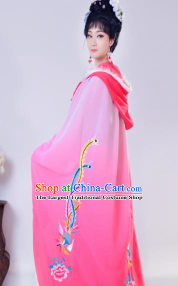 Chinese Traditional Shaoxing Opera Embroidered Rosy Cloak Beijing Opera Princess Hua Dan Costume for Women