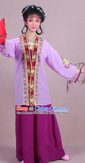 Chinese Traditional Shaoxing Opera Dowager Embroidered Purple Dress Beijing Opera Maidservants Costume for Women