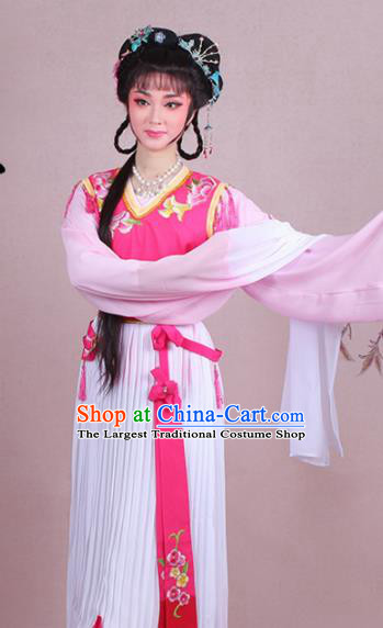 Chinese Traditional Shaoxing Opera Servant Girl Embroidered Rosy Dress Beijing Opera Maidservants Costume for Women