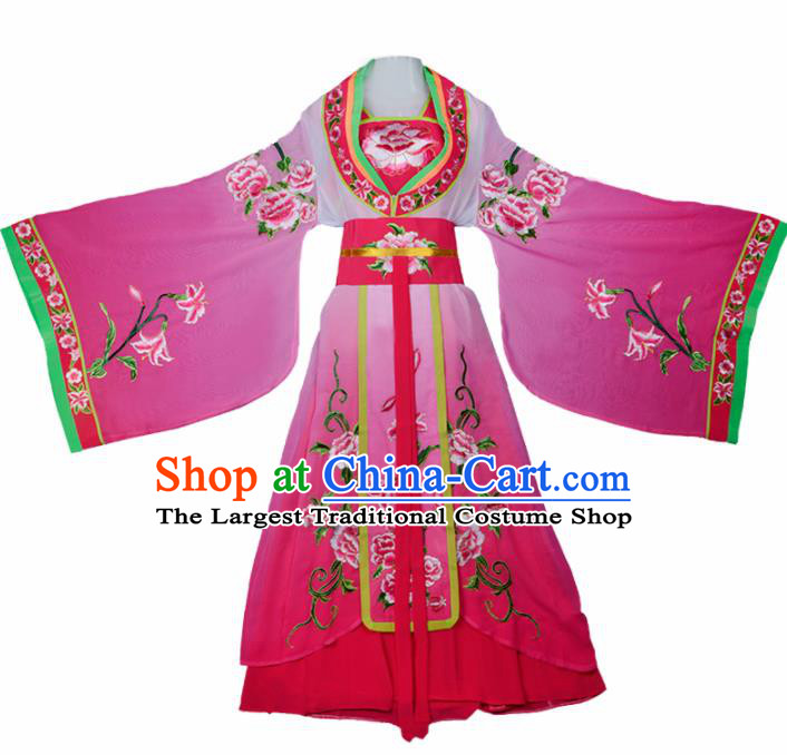 Chinese Traditional Shaoxing Opera Palace Lady Embroidered Rosy Dress Beijing Opera Princess Costume for Women