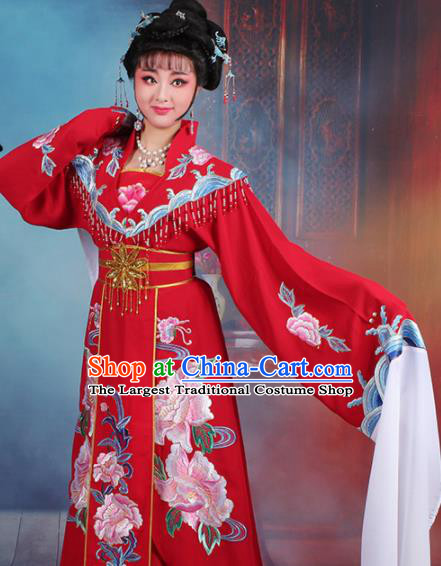 Chinese Traditional Shaoxing Opera Hua Dan Embroidered Red Dress Beijing Opera Palace Queen Costume for Women