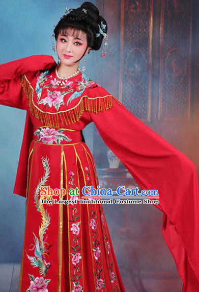 Chinese Traditional Shaoxing Opera Court Princess Embroidered Red Dress Beijing Opera Hua Dan Costume for Women