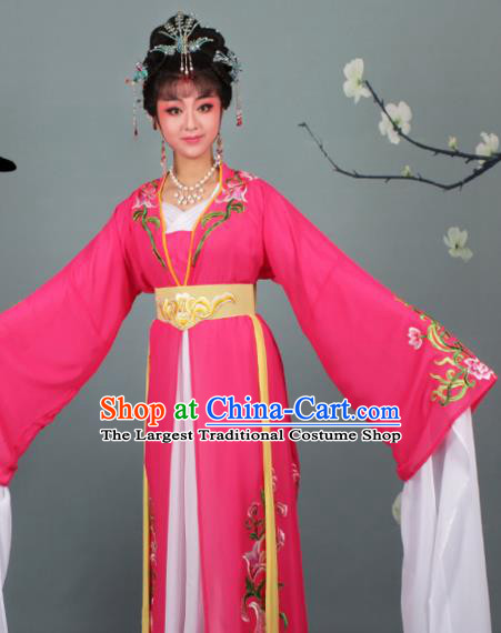 Chinese Traditional Huangmei Opera Princess Embroidered Rosy Dress Beijing Opera Hua Dan Costume for Women