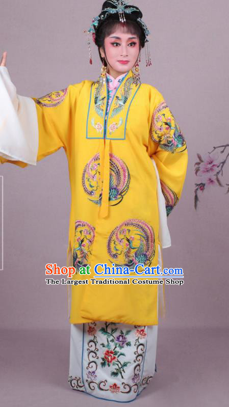 Chinese Traditional Huangmei Opera Imperial Empress Embroidered Yellow Dress Beijing Opera Court Queen Costume for Women