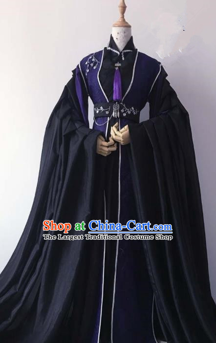 Chinese Traditional Cosplay Emperor Black Costume Ancient Swordsman Hanfu Clothing for Men