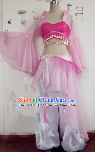 Chinese Traditional Cosplay Apsaras Costume Ancient Tang Dynasty Princess Pink Hanfu Dress for Women