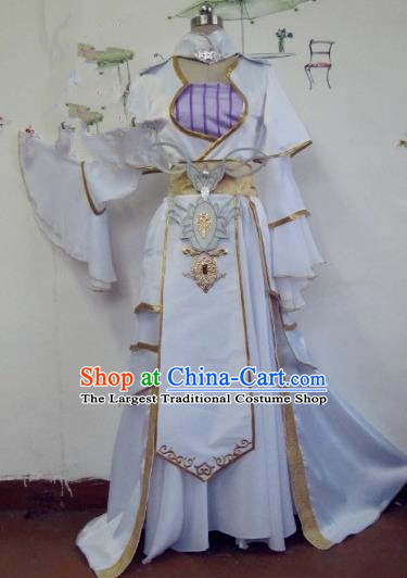 Chinese Traditional Cosplay Apsaras Costume Ancient Tang Dynasty Princess White Hanfu Dress for Women