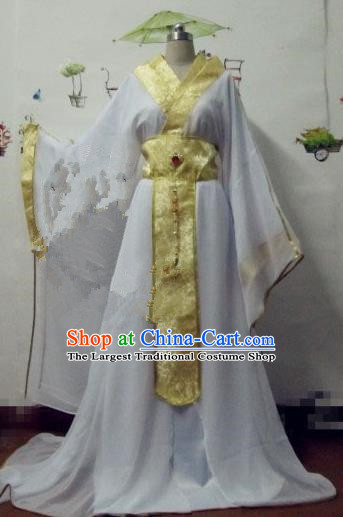 Chinese Traditional Cosplay Prince White Costume Ancient Swordsman Hanfu Clothing for Men