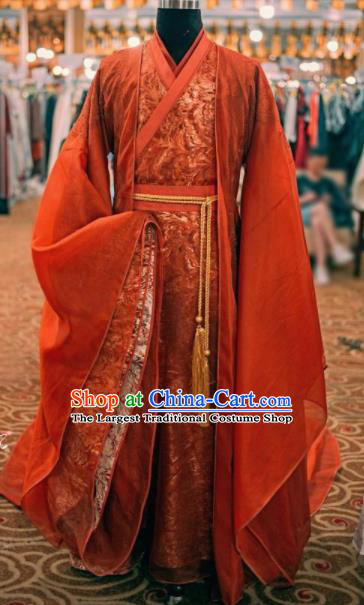 Traditional Chinese Drama Swordsman Wedding Red Hanfu Clothing Ancient Prince Knight Replica Costume for Men