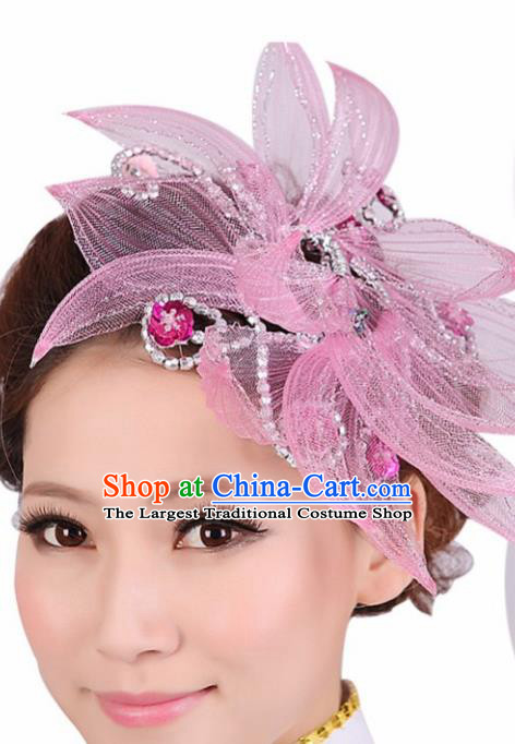 Chinese Traditional Yangko Dance Pink Veil Hair Claw National Folk Dance Hair Accessories for Women