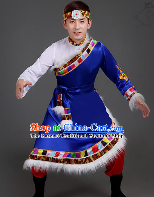 Chinese Traditional Ethnic Folk Dance Costume Zang Nationality Dance Clothing for Men