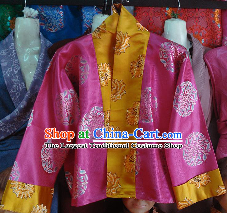 Chinese Traditional Tibetan Ethnic Rosy Blouse Zang Nationality Heishui Dance Costume for Women