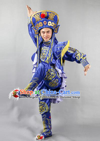 Chinese Traditional Sichuan Opera Blue Costume Face Changing Clothing Complete Set for Men