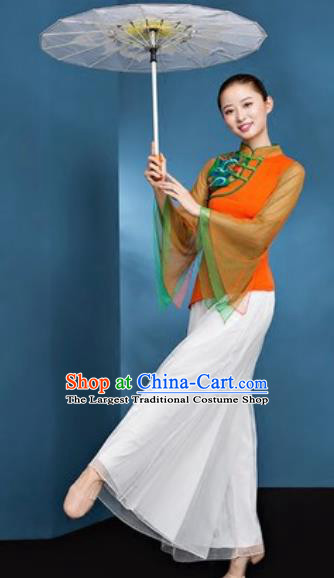 Chinese National Folk Dance Orange Costume Traditional Yangko Dance Fan Dance Clothing for Women