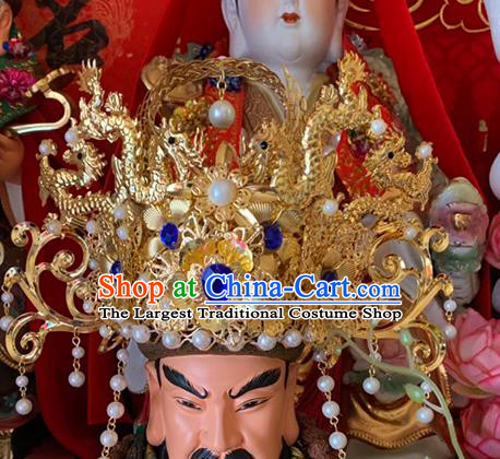 Chinese Traditional God of Wealth Hair Accessories Ancient Golden Phoenix Coronet for Men