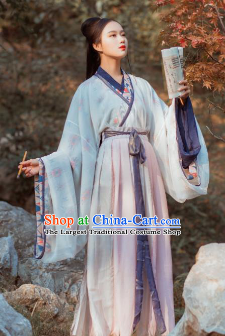 Chinese Traditional Hanfu Dress Ancient Jin Dynasty Palace Princess Embroidered Costume for Women