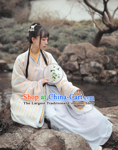 Chinese Traditional Jin Dynasty Nobility Lady Hanfu Dress Ancient Peri Embroidered Costume for Women