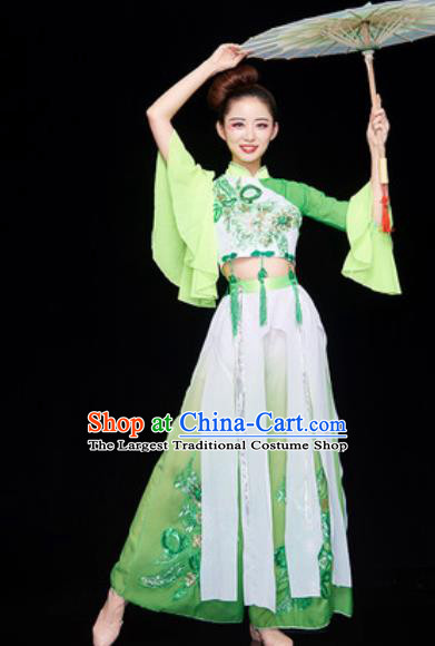 Chinese National Classical Dance Dress Traditional Lotus Dance Umbrella Dance Green Costume for Women