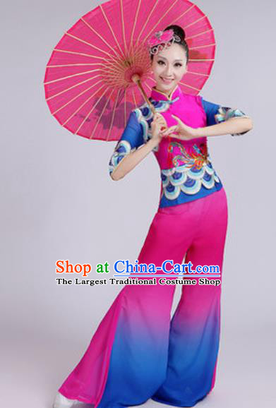 Chinese National Fan Dance Folk Dance Rosy Costume Traditional Yangko Dance Clothing for Women