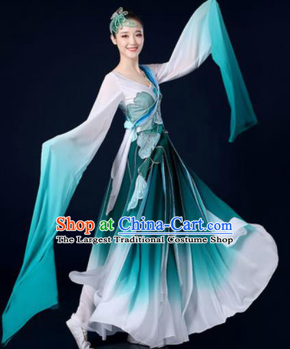 Chinese Traditional Classical Dance Water Sleeve Green Dress Umbrella Dance Stage Performance Costume for Women